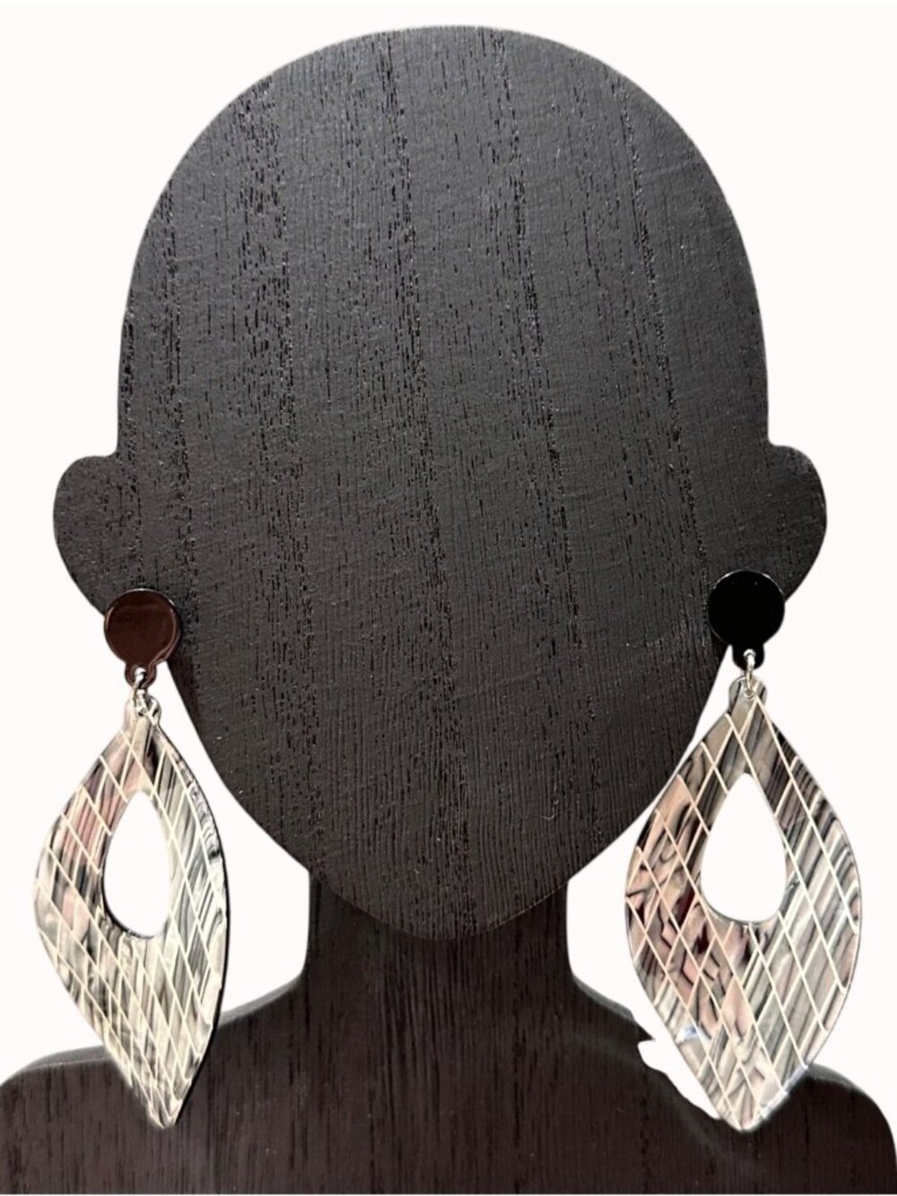 Silver Black Teardrop Dangle Statement Earrings Lightweight Modern Design NWOT